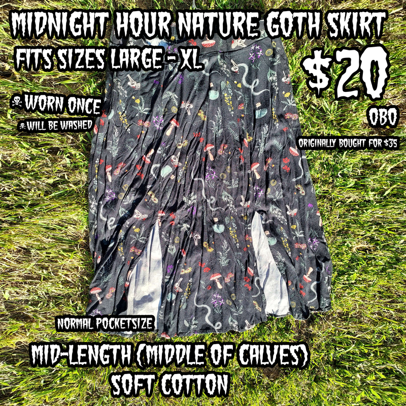 Secondhand Midnight Hour Nature Goth Midi Skirt (LG - XL)