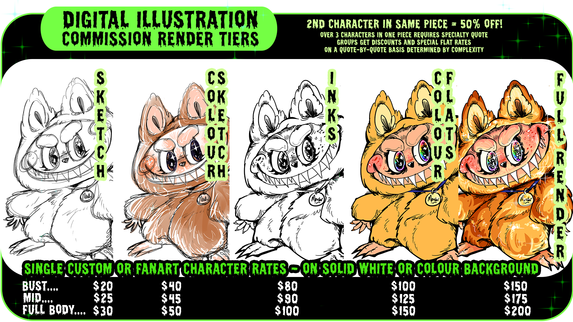 Custom Digital Illustration Commissions - Single character rates - +1 Extra Char 25% off ea. - ovaettr.gay/commissions - Sketch Bust: $30 Sketch Mid: $35 Sketch Full Body: $40 - Colour Sketch Bust $50 Colour Sketch Mid $55 Colour sketch full body $60 - Inks Bust $75, Inks Mid $100, Inks Full Body $125 - Flats Bust $100 Flats Mid $125 Flats Full Body $150 - Full Render (Cel Shading) Bust $150, Render Mid $175, Render Full Body $200 - Any subject OK! Furry, human, mech, etc. Character must already be fully designed. Need designing? +$100. Payment plans available, 50% up front. Styles: Toony, Realistic, Painterly