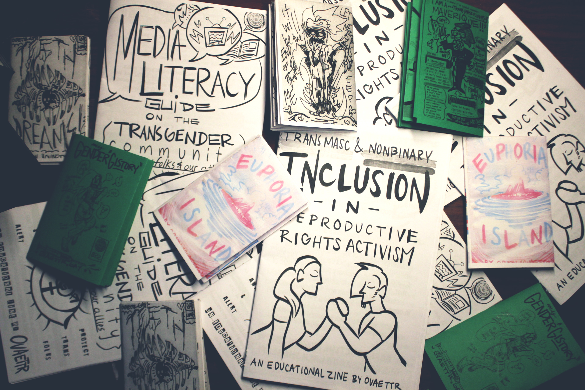 Zines I have created in a pile.