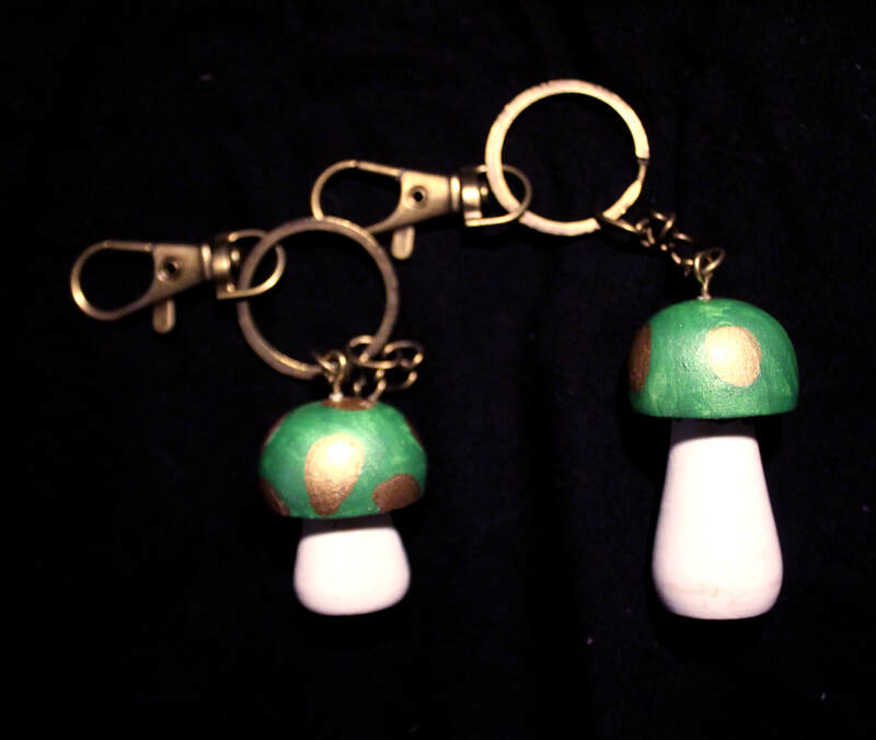 Green n' Gold Mushroom Keychain (2&quot; or 3&quot; Variations)