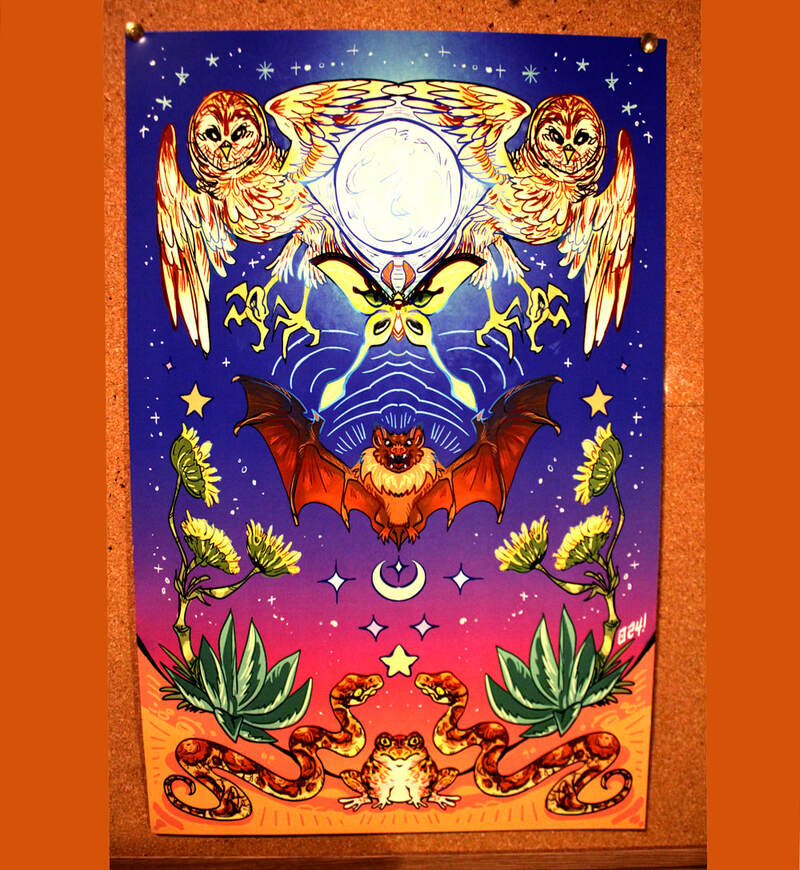 Native TX Nocturnal Neighbors 11&quot; x 17&quot; Poster Print