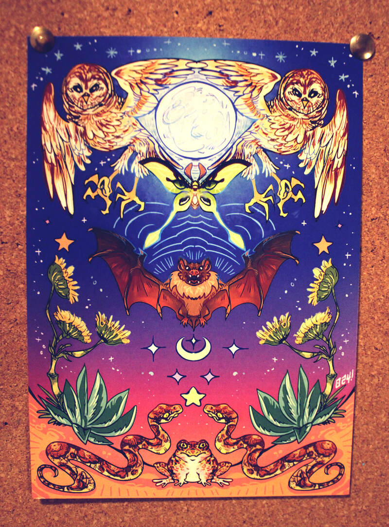 Native TX Nocturnal Neighbors 5&quot; x 7&quot; Mini Art Print