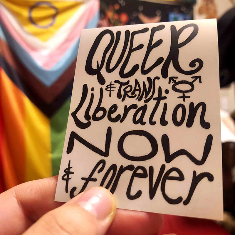 Queer and Trans Liberation Now and Forever 4" Clear or Shatter Rainbow Holo Sticker