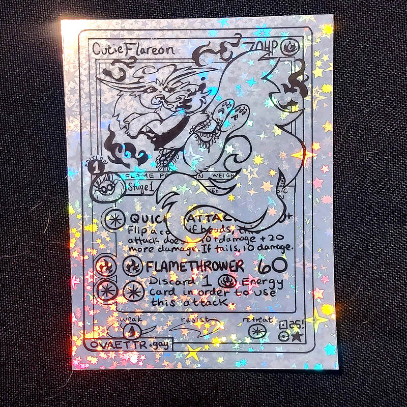 Cutie Flareon Fanmade Pokemon TCG Card (Holo Sticker or Pink Cardstock)