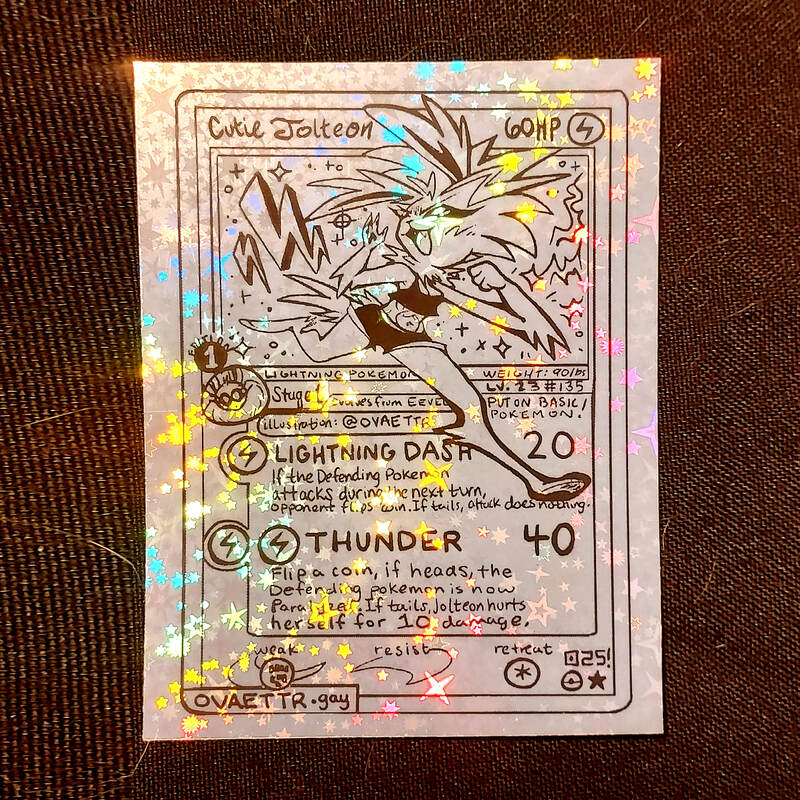 Cutie Jolteon Fanmade Pokemon TCG Card (Holo Sticker or Yellow Cardstock)
