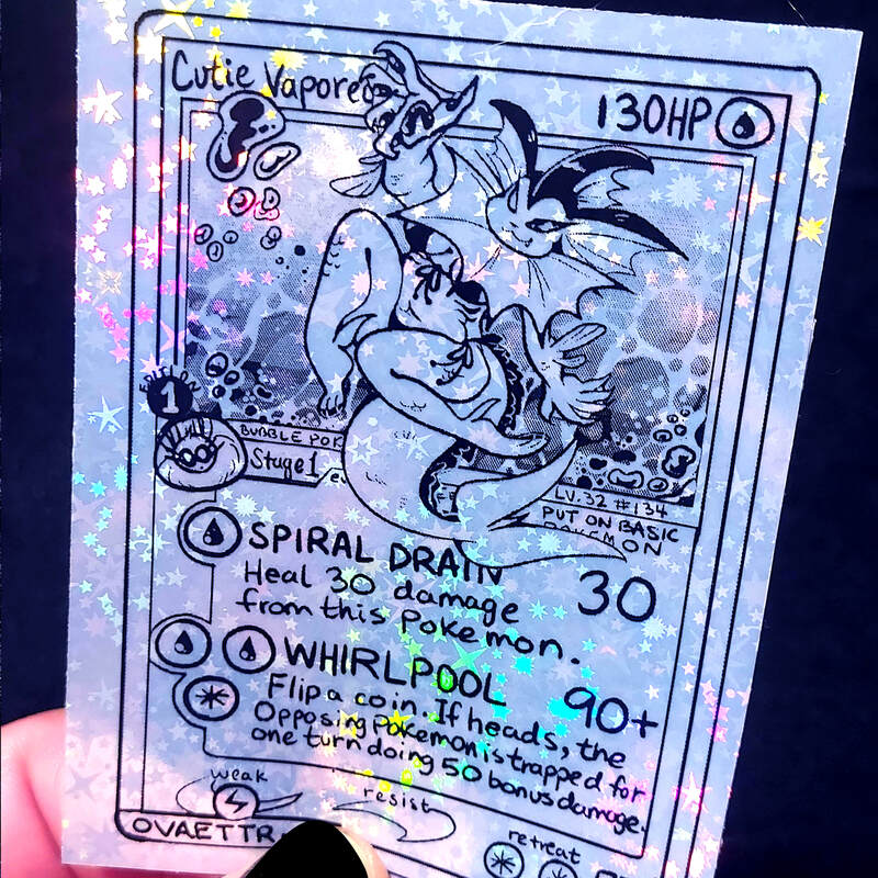 Cutie Vaporeon Fanmade Pokemon TCG Card (Holo Sticker or Blue Cardstock)