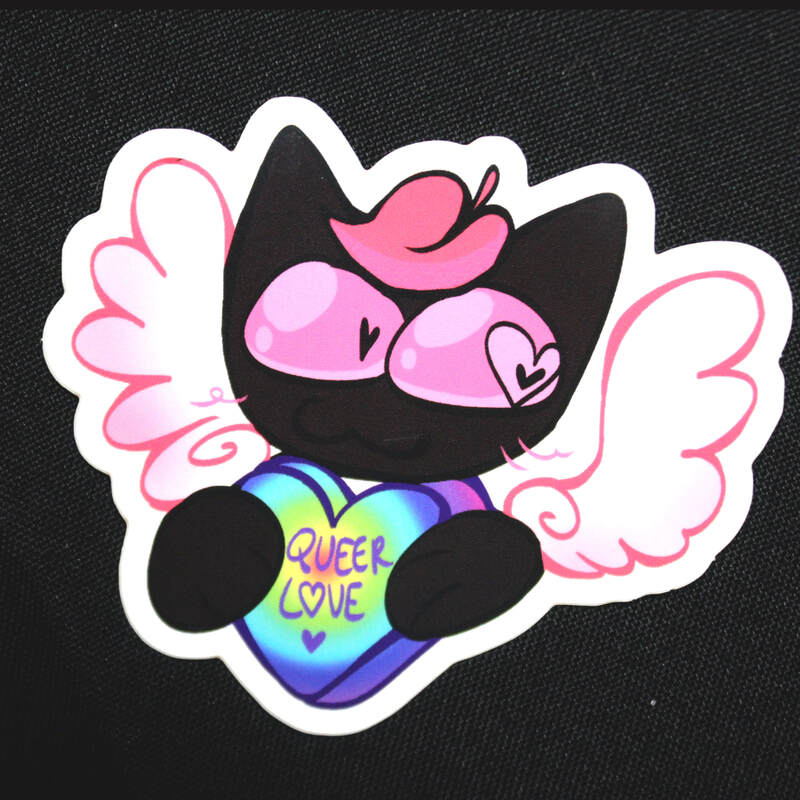 Lime the Cupid Cat Queer Love Sticker