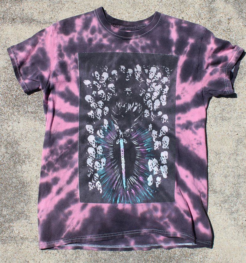 T4T Lino Print Upcycled Post Malone Concert T-Shirt (SMALL) ft. Sword of Trans Liberation